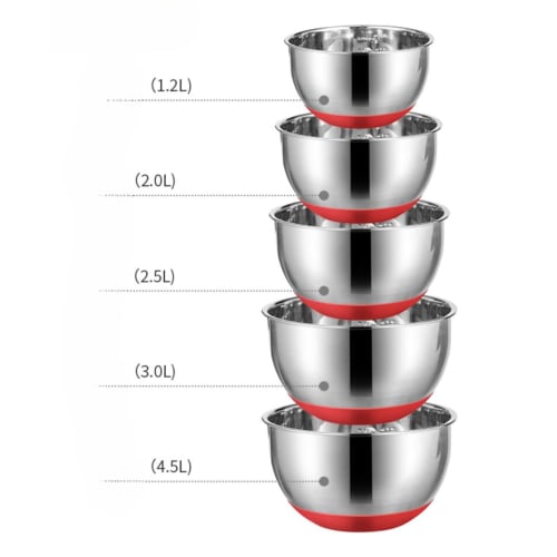 Ladfrol Stainless Steel Mixing Bowl, Deep, Non-Slip, Commercial-Grade (No Lid) (Salad Bowl with No Handle or Nozzle - 304cm, 24cm)