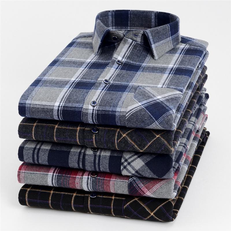 Men's Trendy Plaid Slim Fit Long Sleeve Shirt - Comfortable & Casual.