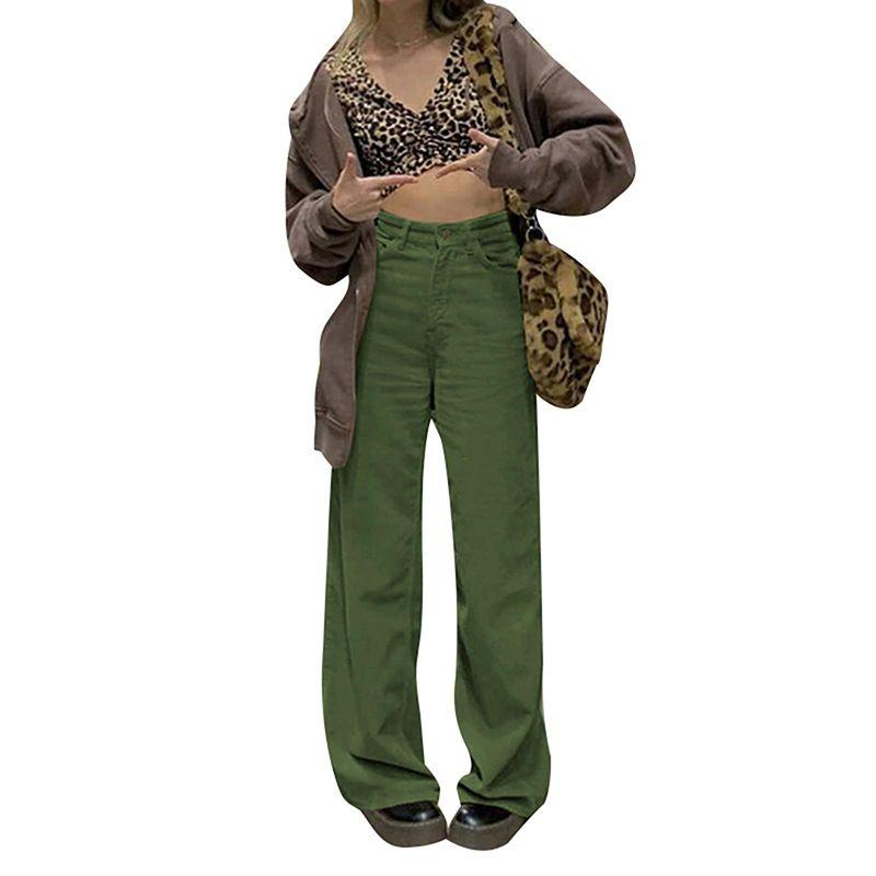 Color Solid Womens High Waist Wide Leg Slimming Casual Fashion Pants Corduroy