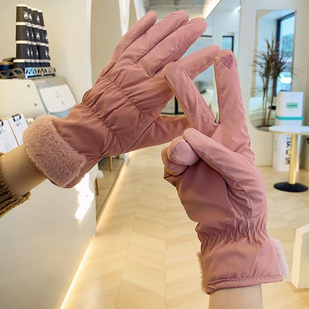 

Skiing Heart Embroidery Gloves Warm Winter Plush Gloves Fashion Outdooor