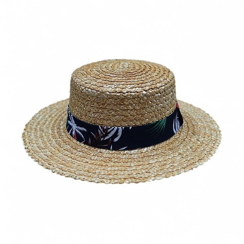 Retro Straw Wheat Ears Floral Stripes Men And Women Summer Shading Sun Protection Wide Brim Flat Top Top Hat Vacation Beach Straw Hat