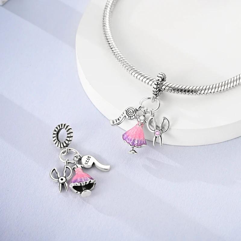 

Charm Bead Charms copper Plated Pink Scissors Tape Measure Skirt Pendants Compatible With Charm Bead Charms Authentic Bracelets Bead Charms Women Jewe