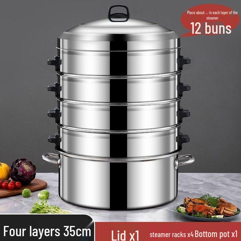 Large Capacity Multi-layer Stainless Steel Steamer Pot for Fish, Buns, and Soup