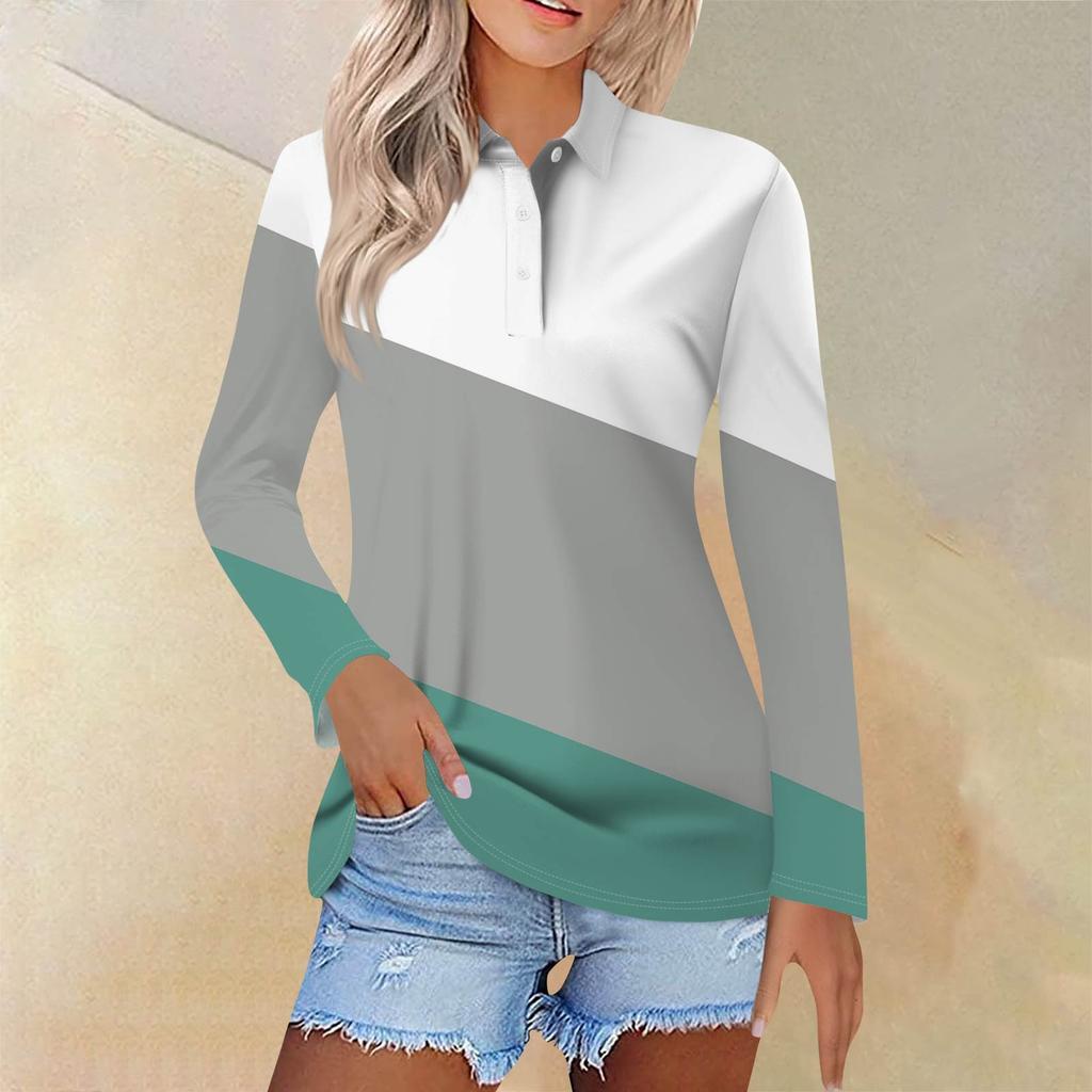 Dámská móda Ležérní klopa Krátký Dlouhý rukáv Potisk Košile Dámské Zapínací topy