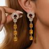 European and American Vintage Silver Rhinestone Tassel Stud Earrings with Geometric Design