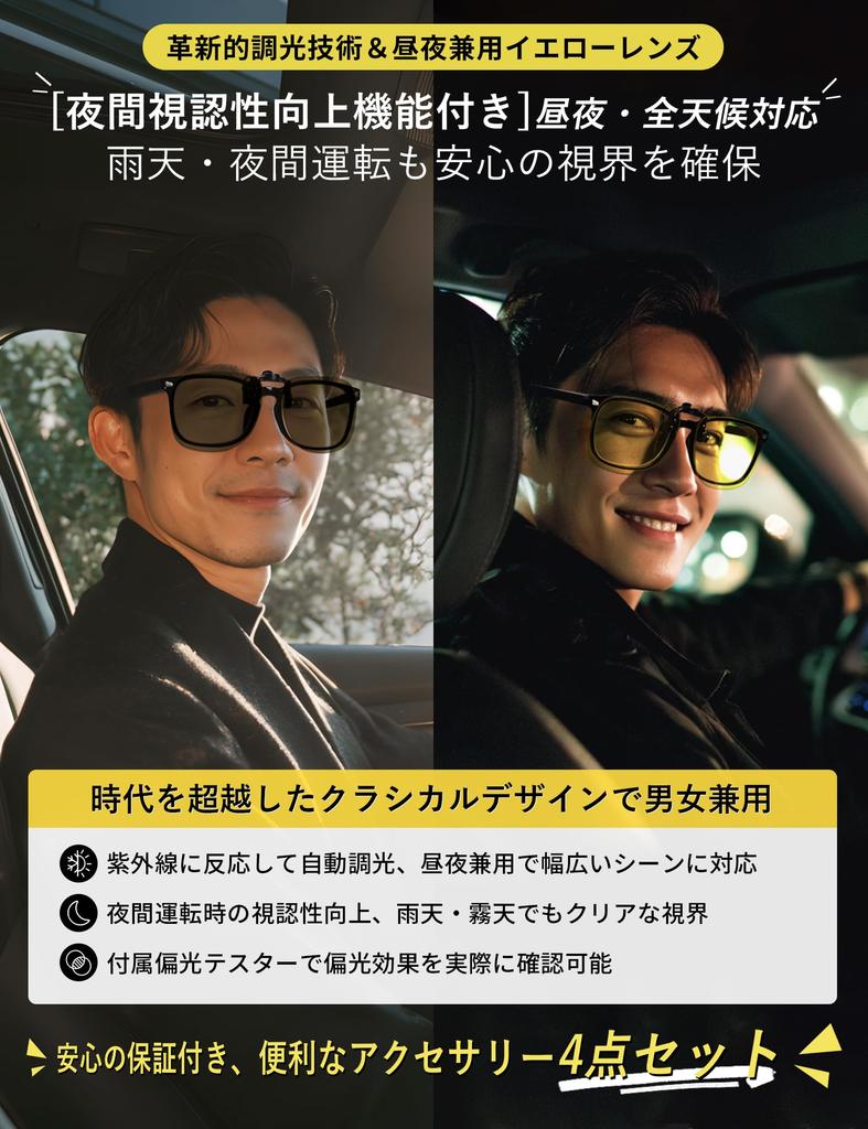 [TINHAO] Clip-on sunglasses, polarized lenses, photochromic lenses, UV400, flip-up, for