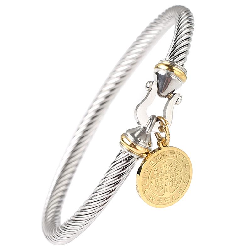 

Europe, America, Bracelet, New Steel Wire, Round Tag, Circle Pattern Bracelet 18K Gold Jewelry 2026 19CM