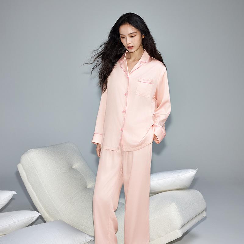 Men's Lyocell Tencel Solid Color Pajamas - Spring/Fall Long Sleeve Set