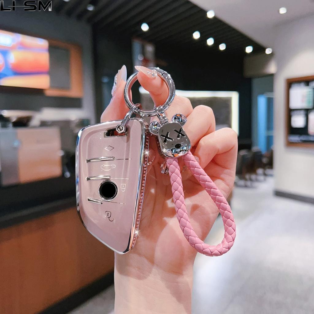 Pink Diamond Style Tpu For Bmw 216I F46 X1 X2 X3 X5 X6 Gt 2 5 6 7 Series 3 4 Button Remote Car Key Case Cover Holder Keychain
