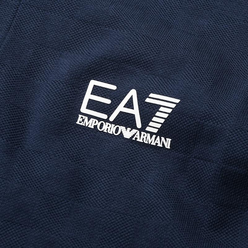 Emporio Armani EA7 Striped Knit Collar Long Sleeve Polo Shirt Men tops Dark-Blue 6DPF15-PJZSZ-1562