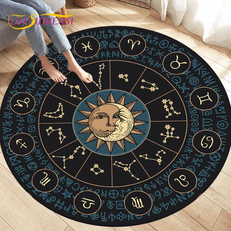Compass Round Area Rug,Retro British Navy New World Discovery Rug,Carpets for Living Room Bedroom,Kids Play Non-slip Floor Mats