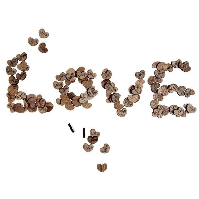 Nou 100 buc. Artizanat de decorare pentru masă de nuntă cu inimă de dragoste rustică din lemn