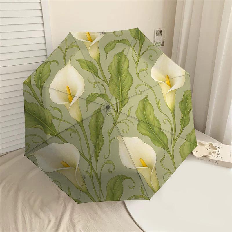 

1PC Calla Lily Pattern Umbrella-8-Rib Reinforced, Automatic Open, Lightweight & Durable, Cute Fashion Accessory for Outdoor-T304