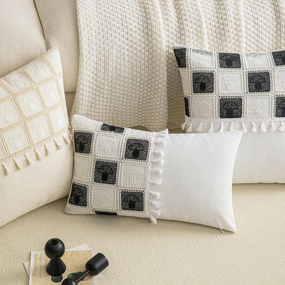 

New Black and White Grid Pillow Case Ins Style Home Living Room Sofa Bedroom Decoration Cushion Set Crochet Mushroom Pillow 30*50cm