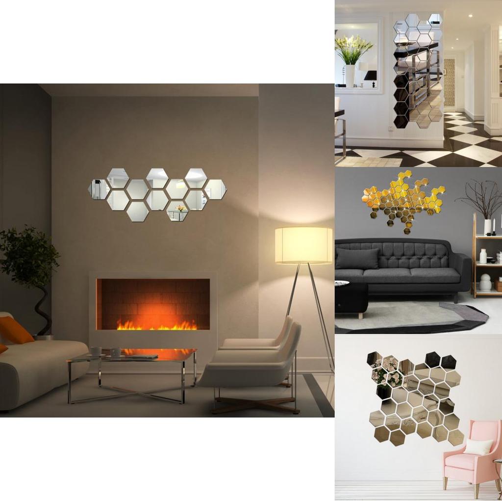 Elegant Silver Hexagon Acrylic 3d Mirror Wall Stickers For Living Room And Bedroom