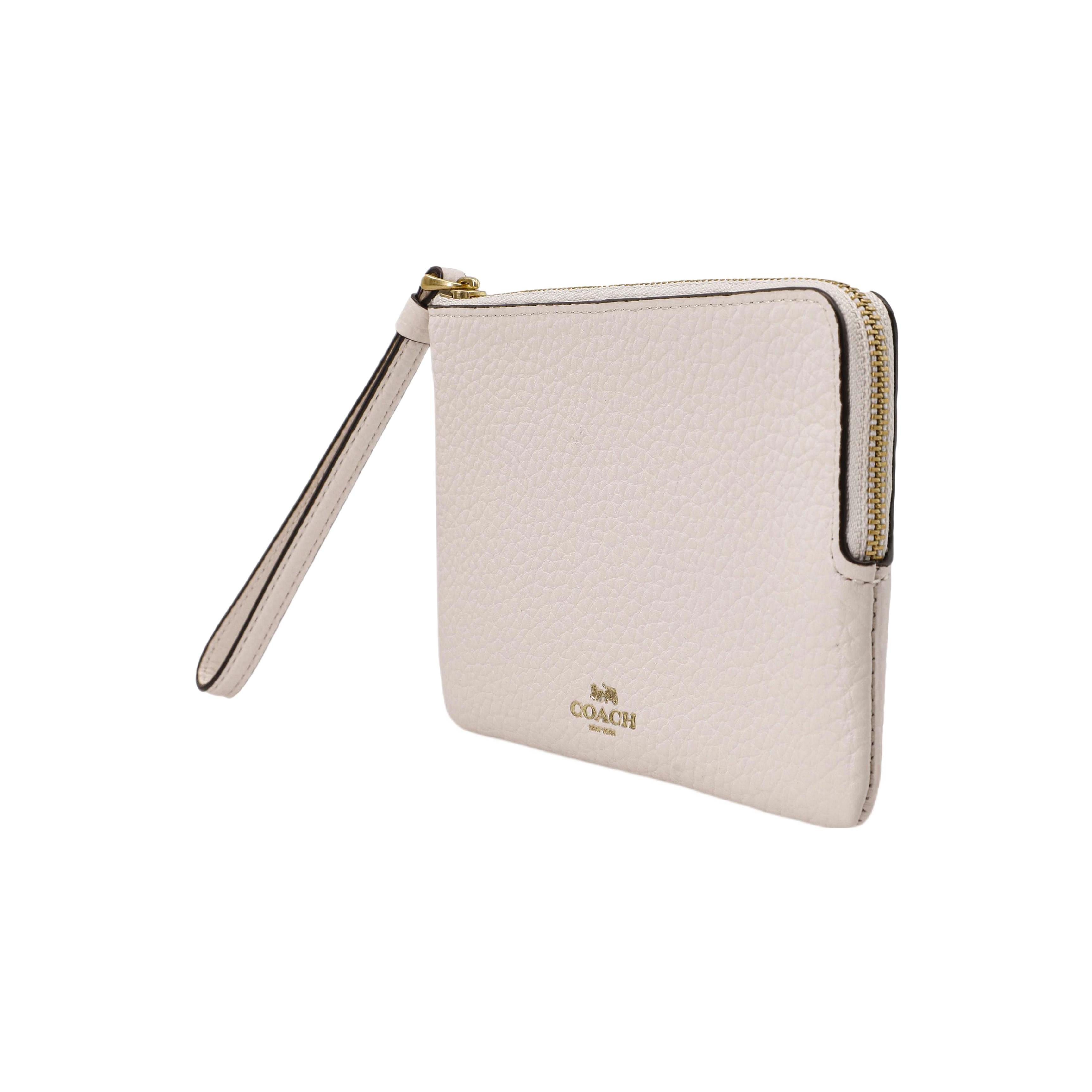 

New COACH Id Zip Wallet Pebbled Leather Coin Purse Women s Chalk White C3650G-B4HA 16.5*1.3*10.9CM