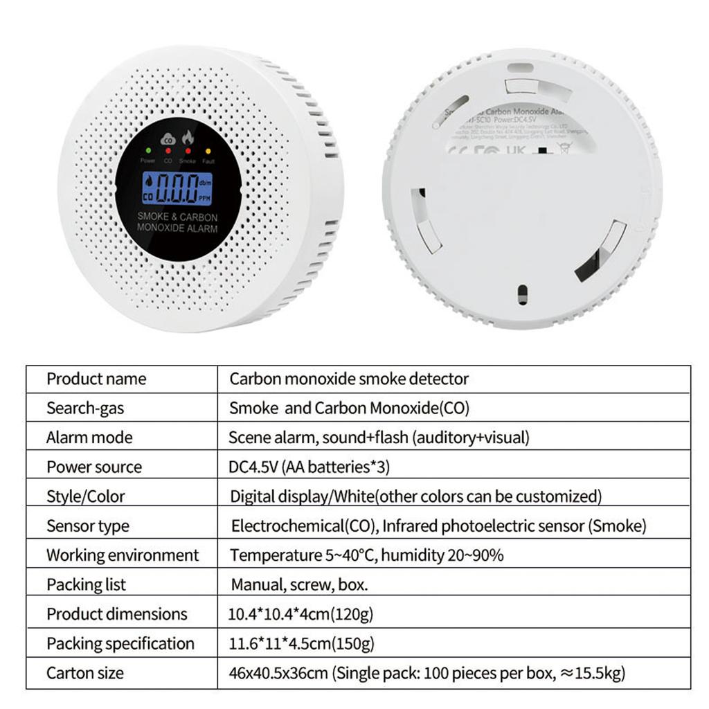 2 in 1 Smoke CO Monitor Quick Response with Real-Time LCD Display Carbon Monoxide Smoke Alert for Home Bedroom Hotel Safety