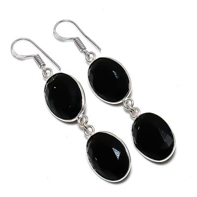 Černý Spinel Drahokam 925 Sterlingového Stříbra Šperky Náušnice 2,25"
