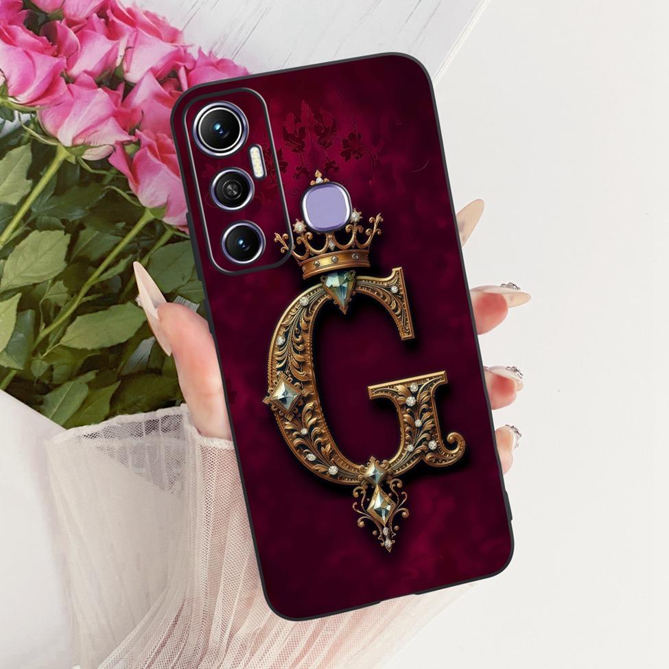 For Infinix Hot 11 Case Silicone Luxury Crown A-Z Letters 2D Flat Pattern Soft Casing For Infinix Hot11 X662 X662 X689FB Cover