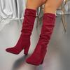 New Style Shoes Chunky Heels Pointed Toe Fashionable Women's Boots High-heeled Pile Boots Slimming Boots
