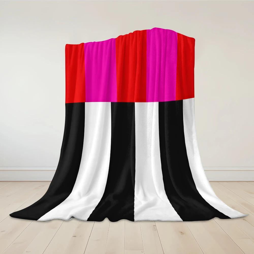 Color - Block Stripes Flannel Blanket Warm Soft Halloween Christmas Couch Warm Cozy Decorative Decor Gift for All Season