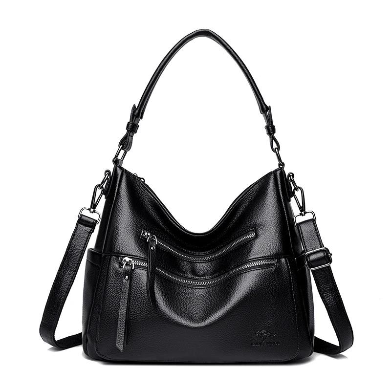 Women Bags Quality Soft Leather Totes Multiple Pockets Casual Shoulder Shopping Bags Fashion Ladies Handbags