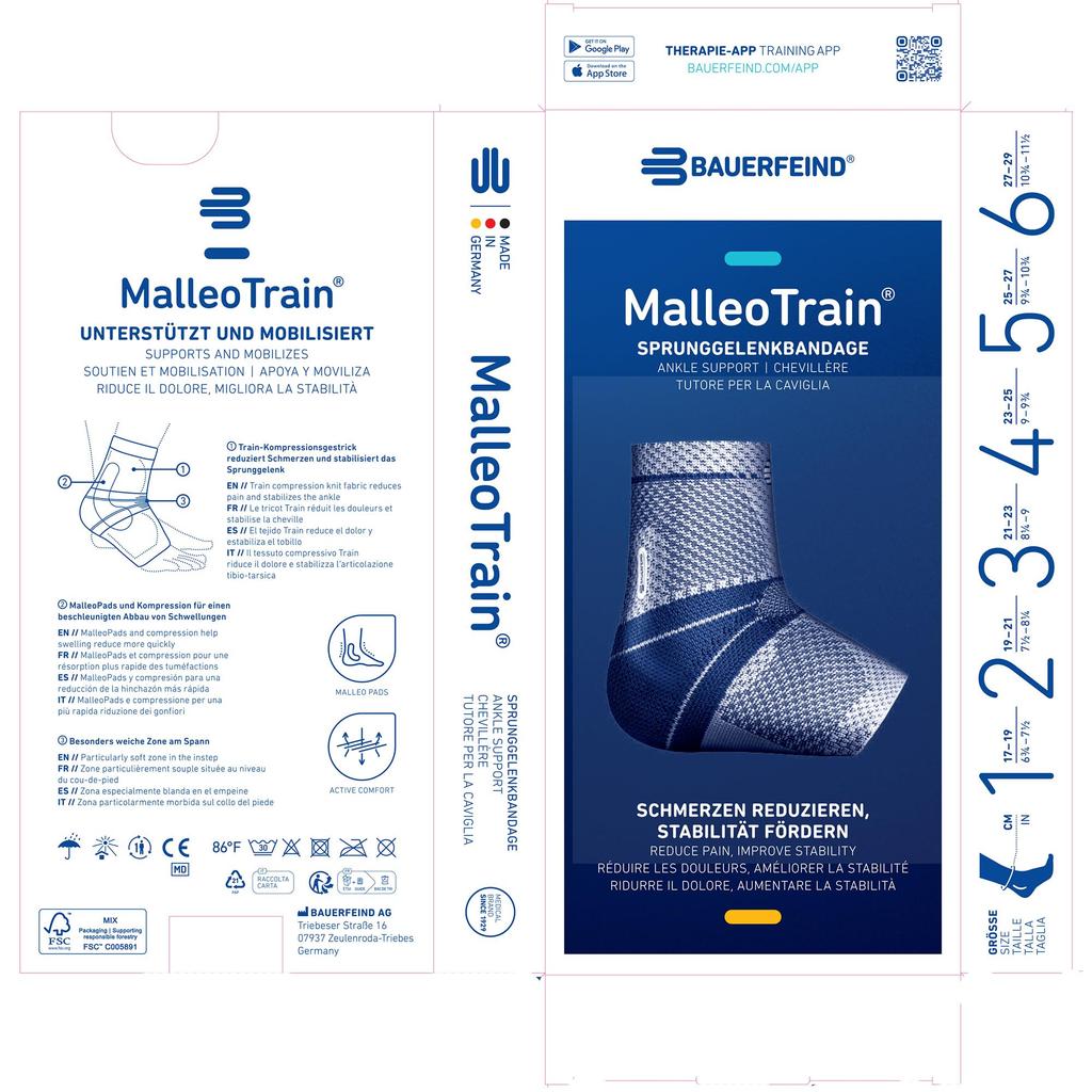 Bauerfeind MalleoTrain GEN.8 Ankle Brace Right Foot 22.0 Grey X Blue