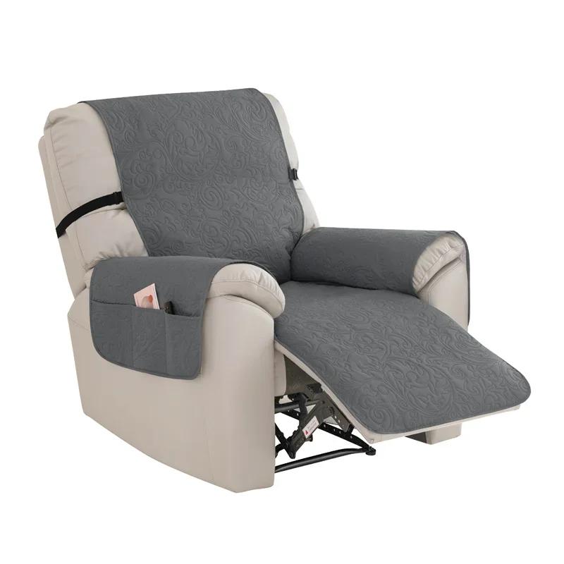 1 Seat Quilted Recliner Sofa Cover Dogs Pets Anti-Slip Chair Covers with Elastic Strap Anti-wear Lazy Boy Armchair Slipcovers