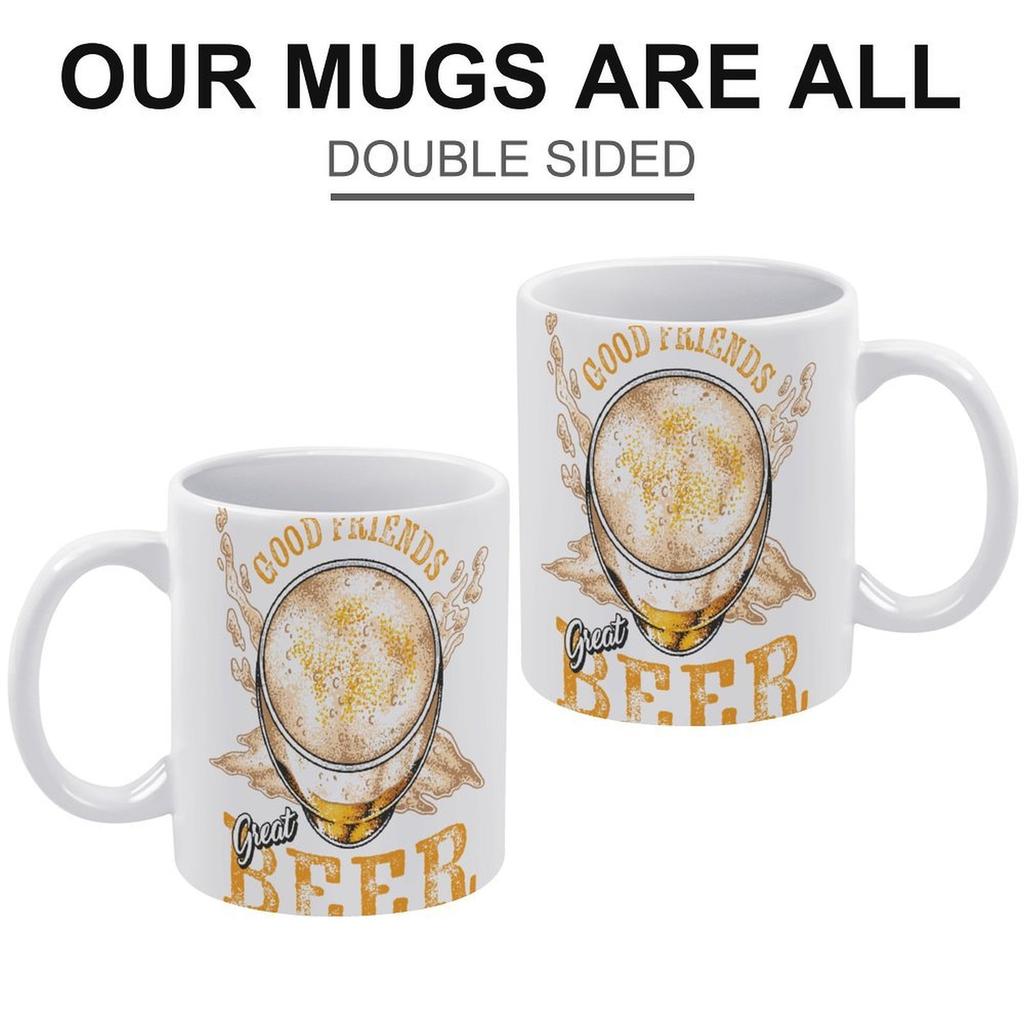 1pc 11oz White Mug with Double-Sided Print for Beer Enthusiasts, Daily Drinking Cup, Great Gift