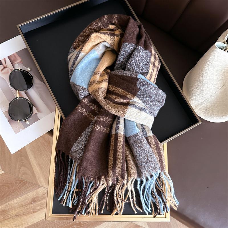 New imitation cashmere rainbow plaid warm shawl scarf unisex autumn and winter fashion versatile fringed scarf