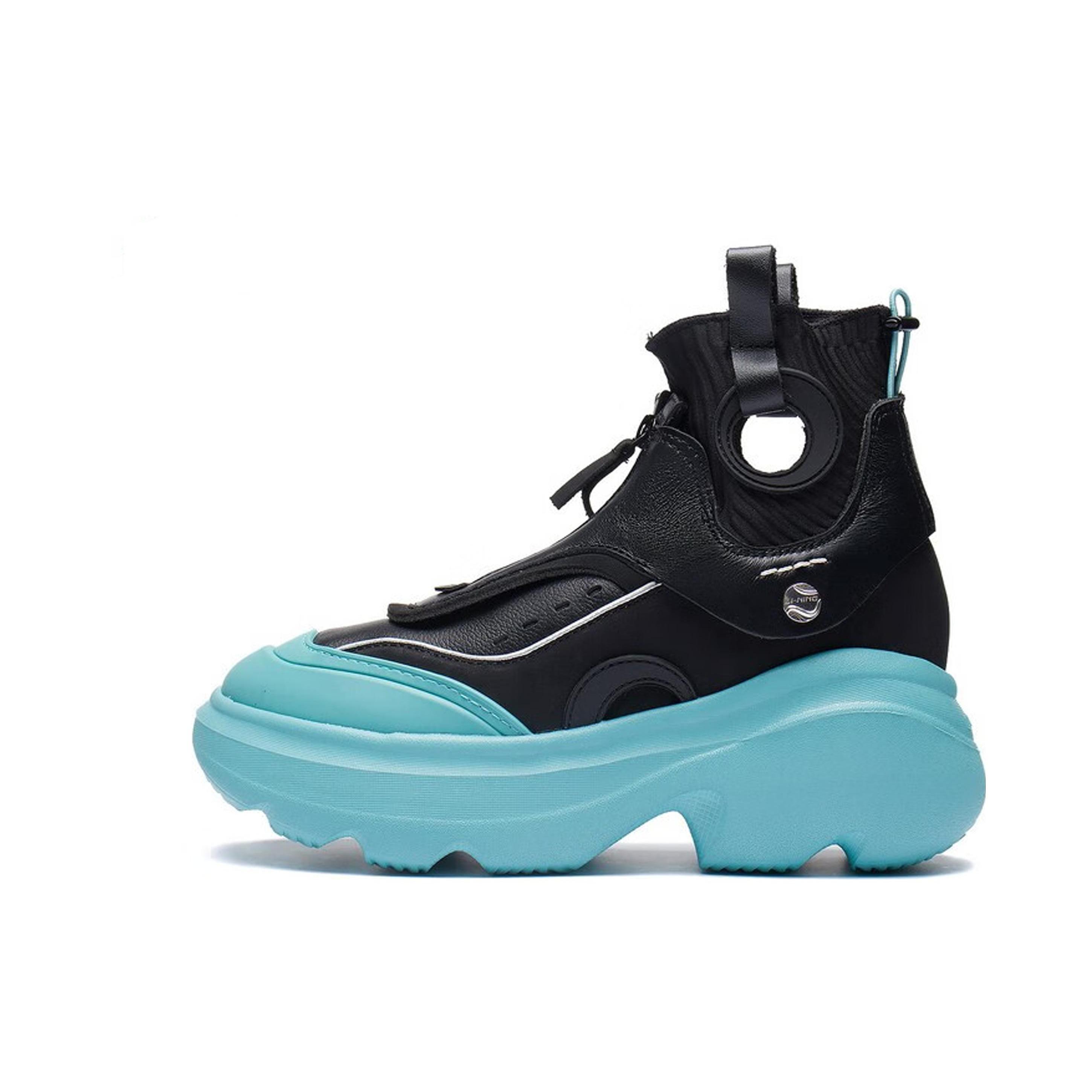 

Новые кроссовки LiNing Puff, прочные, дышащие, с высоким верхом, спортивно-повседневные, женские, черно-синие AZGS112-2 36