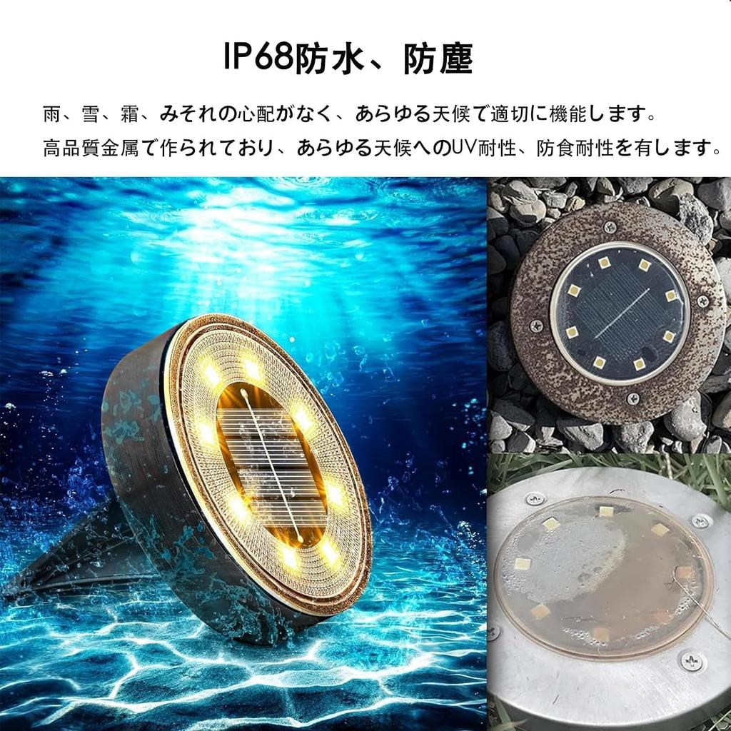 Monmon Lighting Solar Outdoor Lights, IP68 Waterproof LED, In-Ground Garden Lights, for Disaster Relief, Work, and Outdoor Use, Warm White, Set of 8