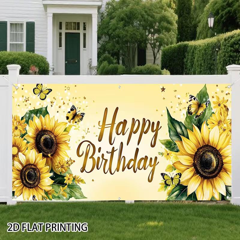 2D Summer Sunflower Birthday Party Studio Background with Butterflies 47.2x31.5inch/120*80cm