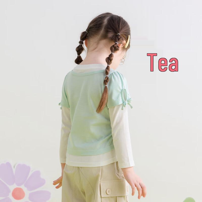 DEESHA Girls  Sweet Style Patchwork Fake Two-Piece Long Sleeve T-Shirt 120