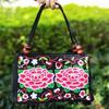 1Pc Ethnic Style Double-sided Embroidered Handbag, Wooden Bead Accessories Double Zipper Portable Canvas Bag Portable Mobile Phone Wallet