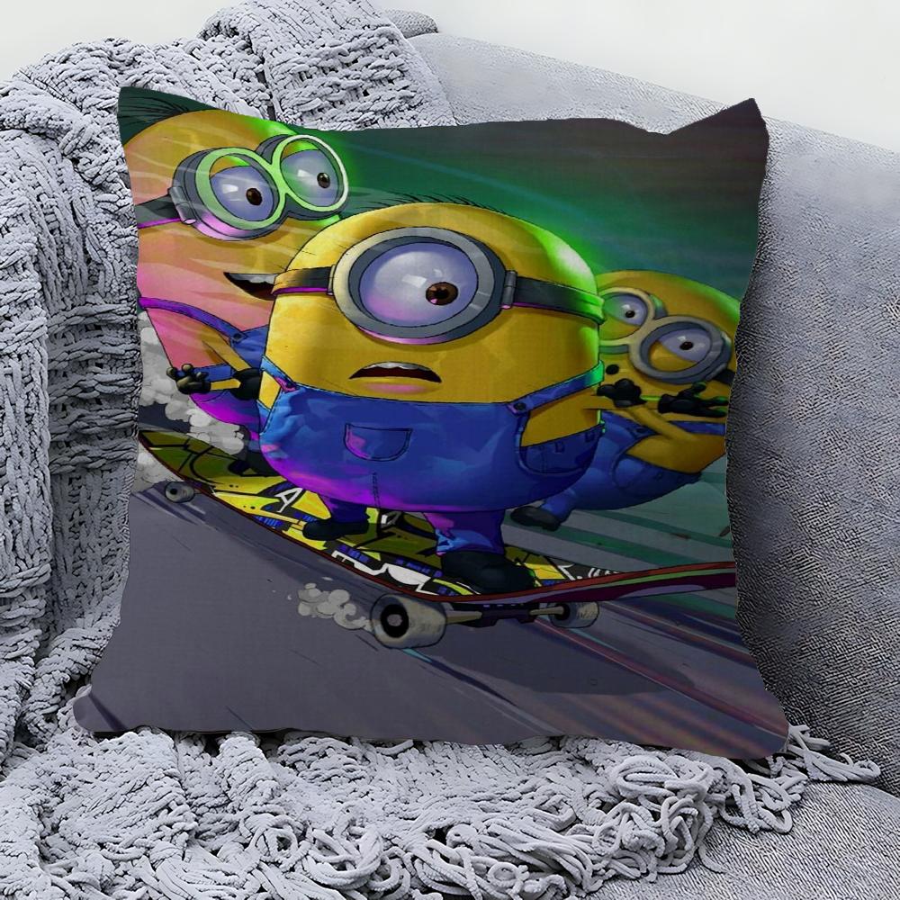 Almohada de Dibujos Animados-M-Minions Almohada de Anime Funda para Almohada de Sofá Cama Cabecero Funda para Cojín 45x45 Cm Moda
