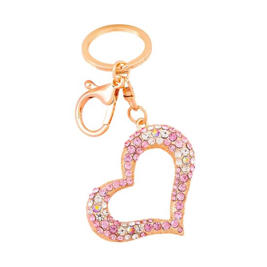 Keychain Pendant 3D Cartoon Heart Design Colorful Rhinestones Inlaid Key Chain with Lobster Clasp Key Ring Bags Accessories