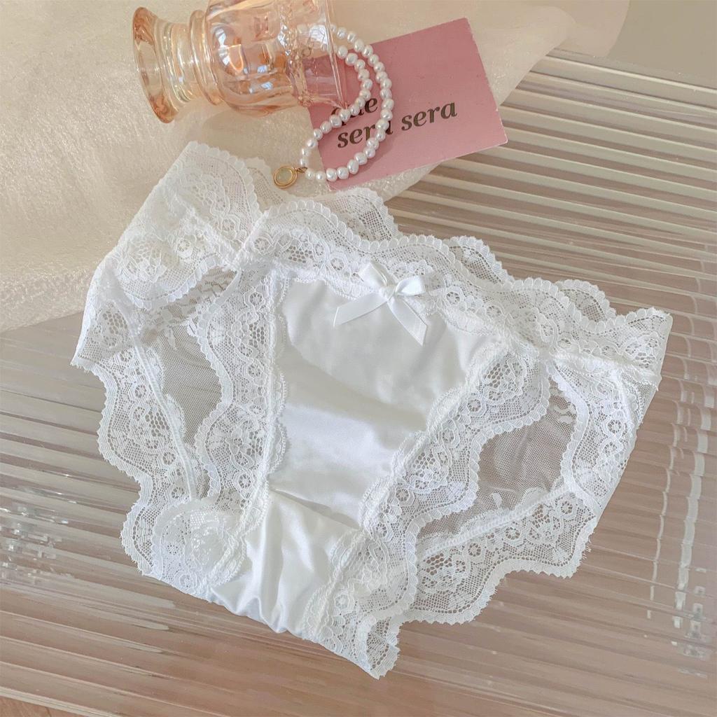 Girls Summer Sexy Lace High Split Satin Mesh Gauze Pure Breathable Cotton Crotch Low Waist Triangle Briefs