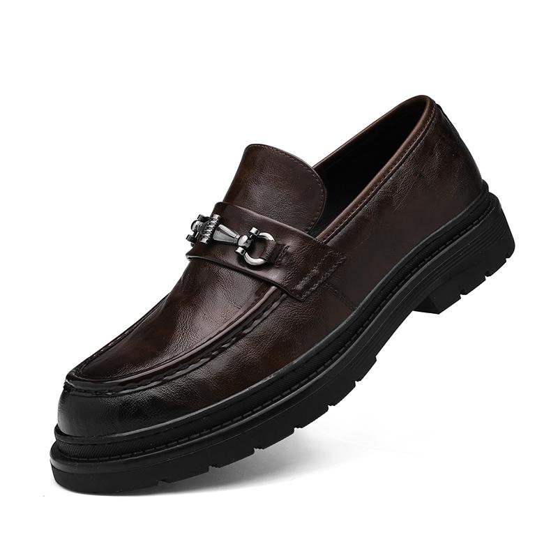 

Модные мужские туфли на платформе, модельные туфли, коммерческие туфли без застежек, кожаные мужские удобные ленивые дышащие мокасины, новое поступление, обувь для вождения 44 коричневый