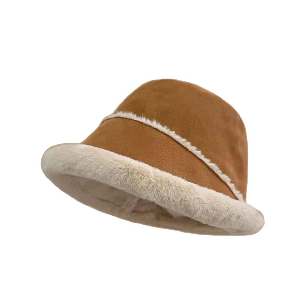 Autumn and Winter Versatile Retro Suede Fisherman's Hat Children Thickened Warm Face Small Plush Basin Hat Plain Bucket Hat