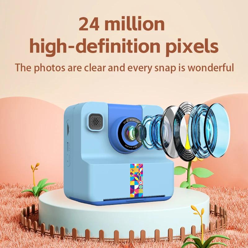 Instant Camera 2.4inch IPS Screen Children Digital Camera with Print Paper Selfie Printing Camera for 3-12 Year Old Girls & Boys