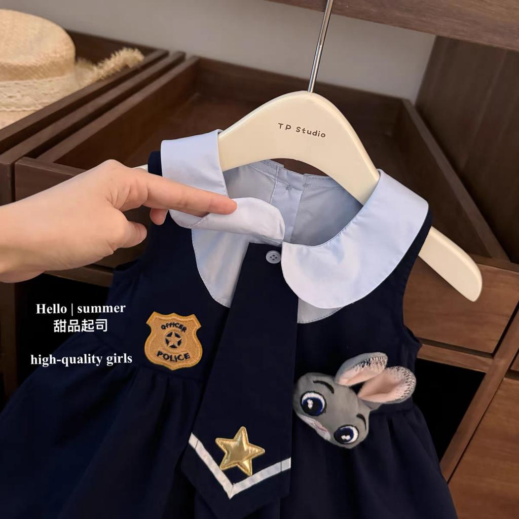 Summer Girls Bunny Officer Cosplay Dress JK Peter Pan Collar Academy Bud Princess Skirt For Kids
