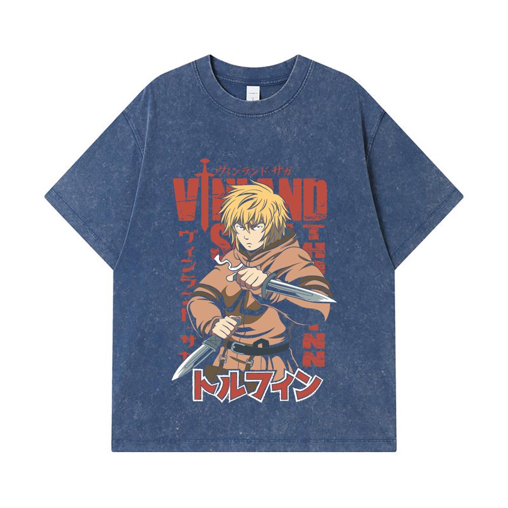 275 GSM Washed T-shirts 100% Cotton Vinland Saga V1 Thorfinn Print Unisex Heavy Cotton T Shirt