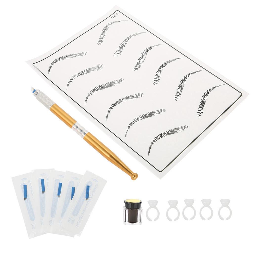 Eyebrow Tattoo Kits Manual Pen Practice Skin Pigment Needle Blades Ring Cup Tattoo Set 4#