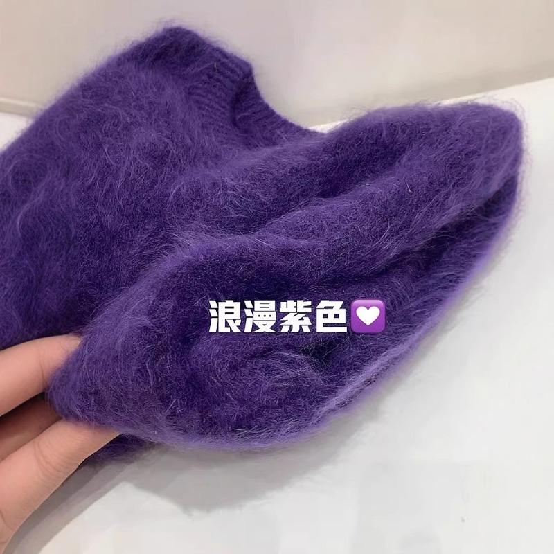 Autumn high-grade lazy wind soft waxy imitation mink velvet purple mohair thickened pullover sweater knitted sweater women