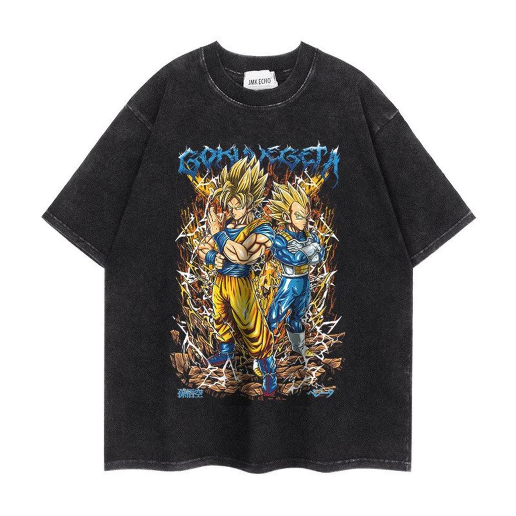 Oversized Anime T-shirt Man Women Vintage Washed Short Sleeve Tee Streetwear Loose Casual Top Summer Y2k