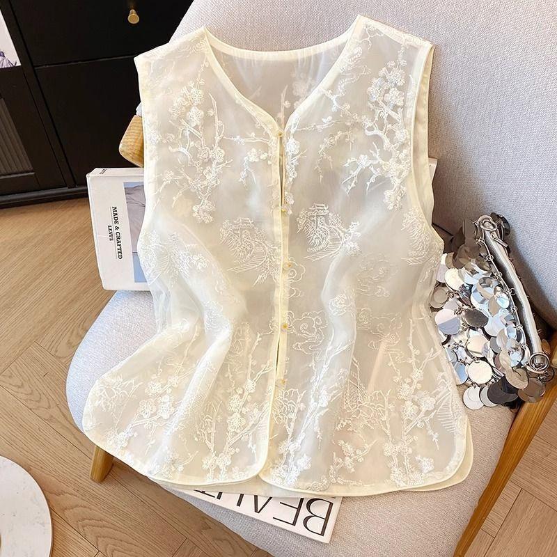 New vest vest, thin retro sleeveless vest, embroidered vest top for women's summer