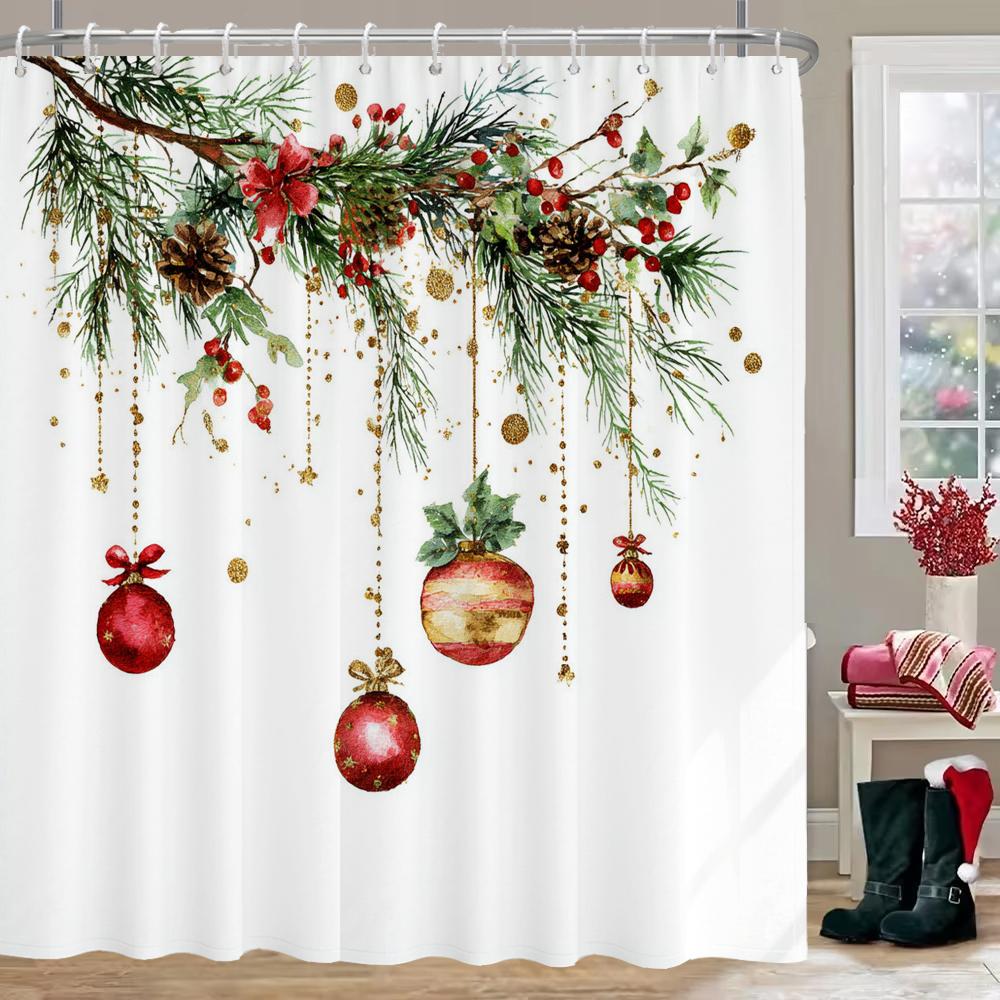 GAEMerry Christmas Shower Curtain, Bathroom Curtain, Christmas Bell Shower Curtain, Home Decoration Christmas Curtain with Hoo