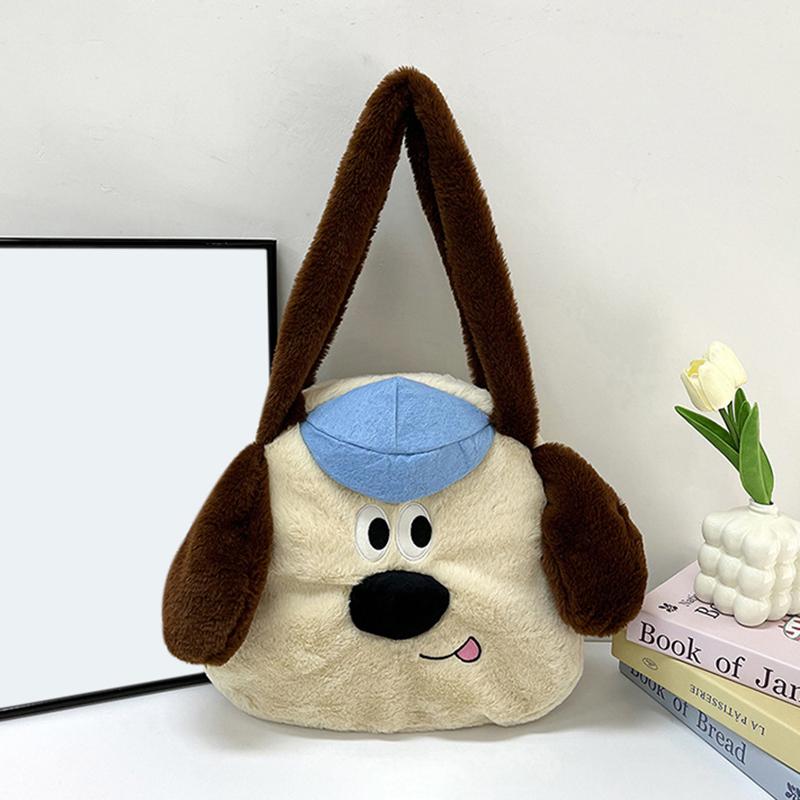Cartoon  Headmaster Dog Handheld Underarm Bag Portable One-Shoulder Dual-Purpose Sweet Large-Capacity Plush Crossbody Bag