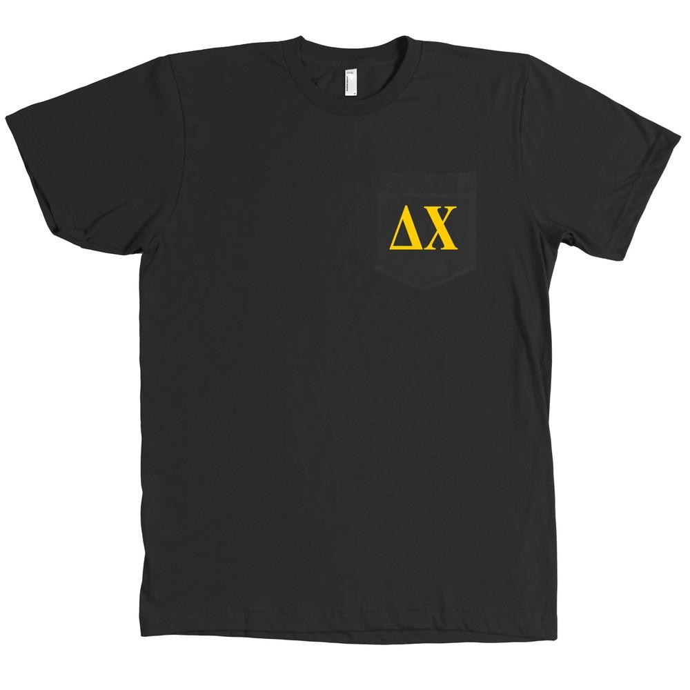 Delta Chi Bella + Canvas POCKET Black  Fraternity Letters Tee NEW Unisex T-Shirt XXXL